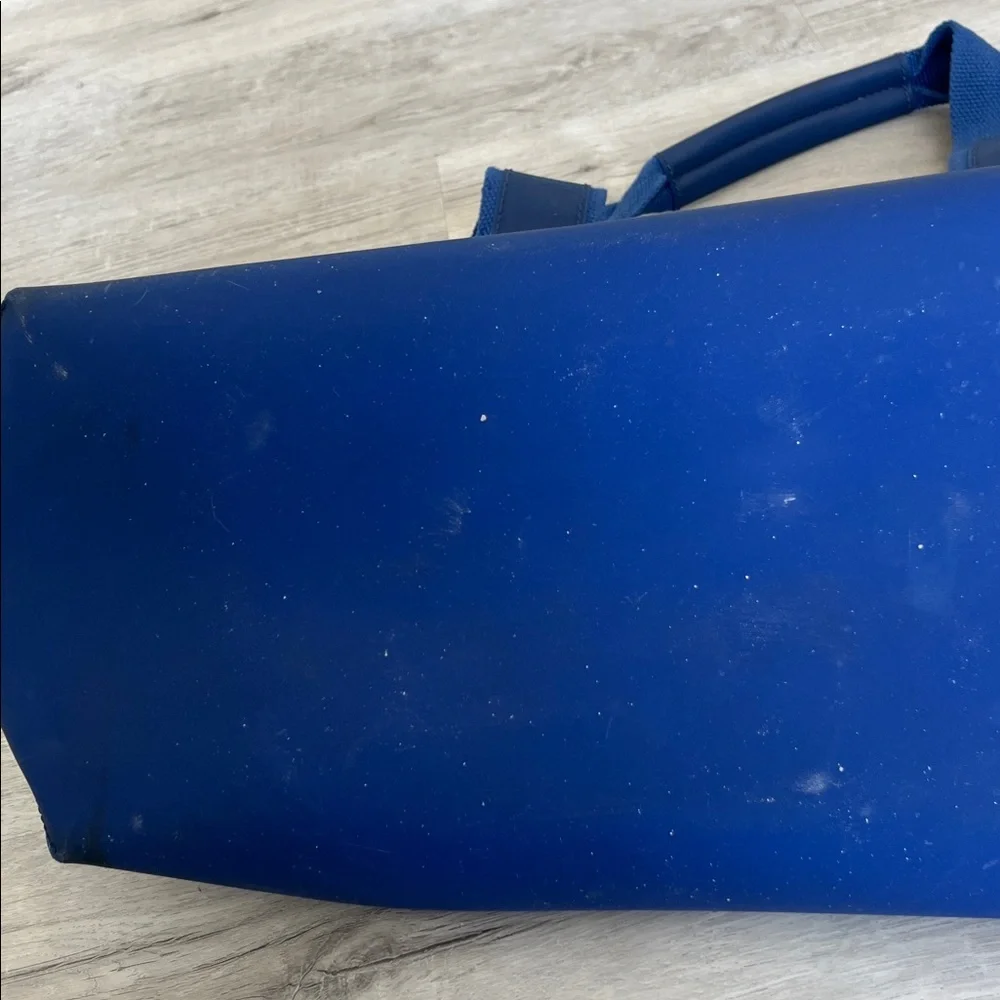 Tory Burch Large Ivory Canvas & Blue Vinyl Shoulder Beach Tote Bag Handbag - Picture 13 of 15